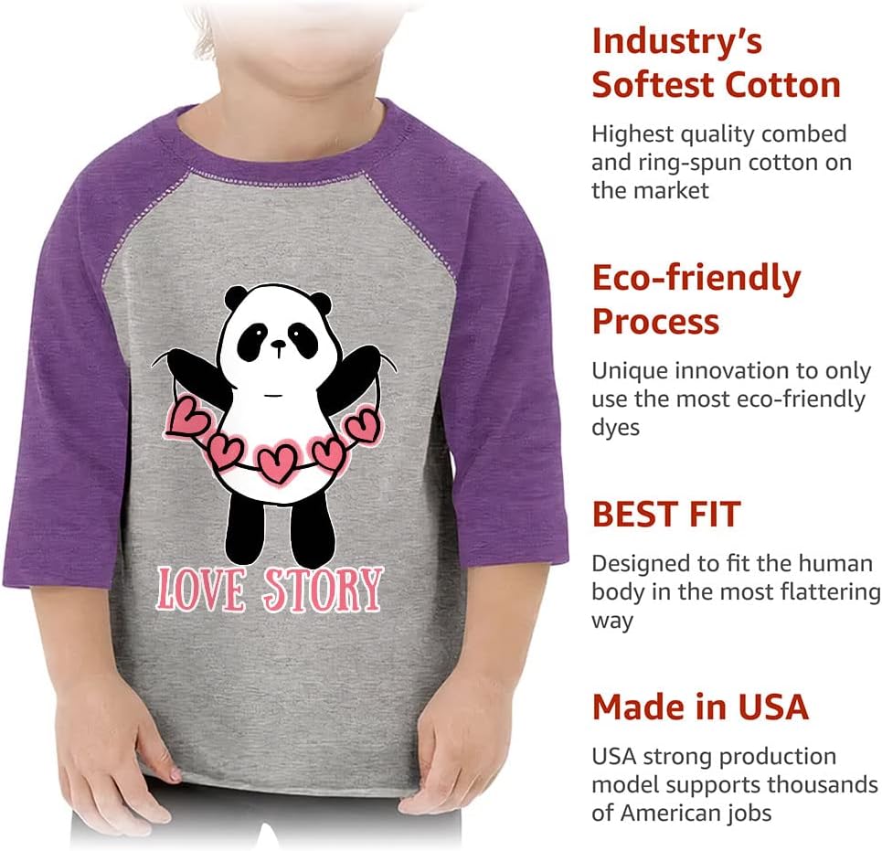 Love Story Toddler Baseball T-Shirt - Panda 3/4 Sleeve T-Shirt - Themed Kids' Baseball Tee