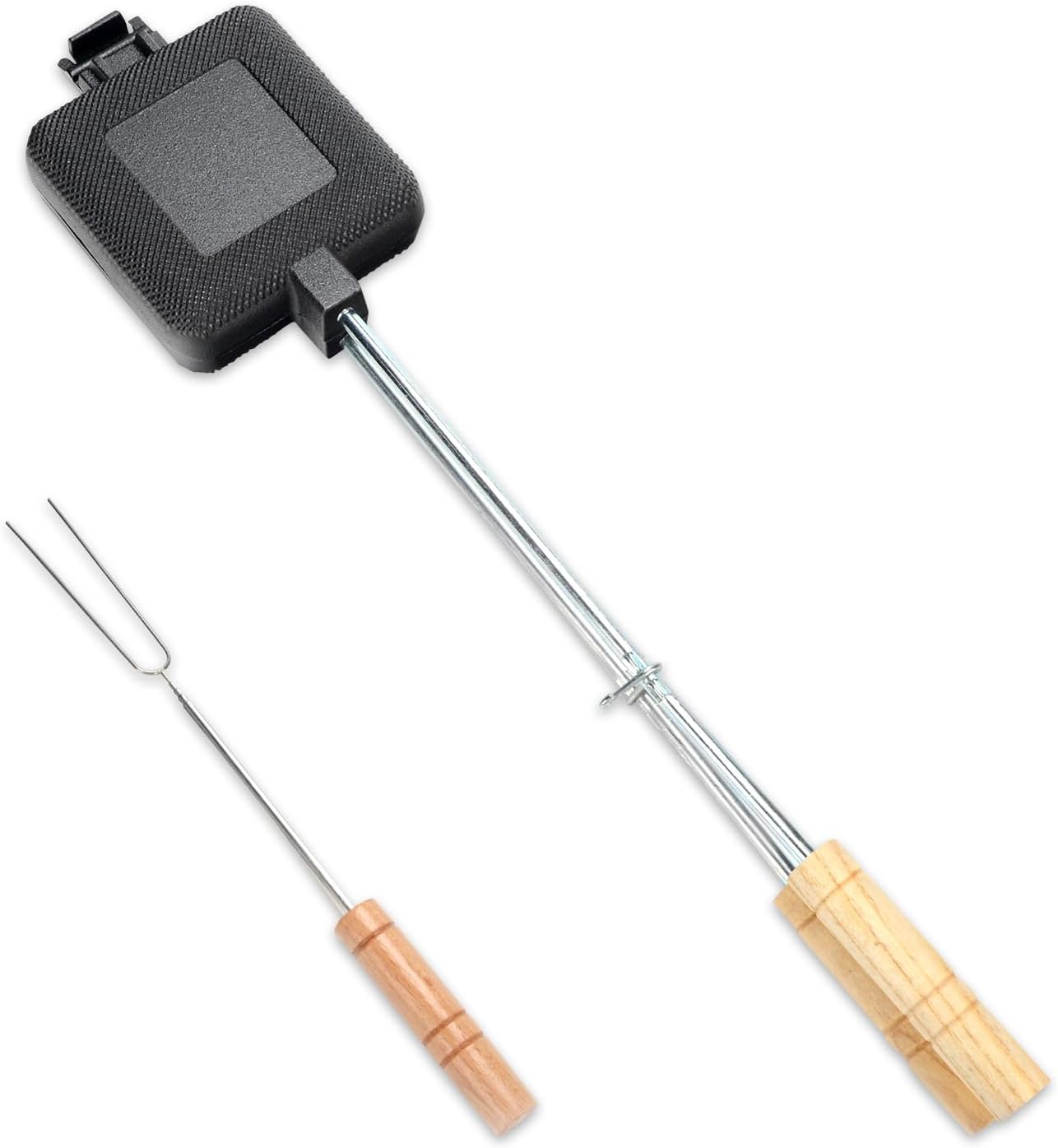 Ro + Co. Cast Iron Pie Iron for Camping and Marshmallow Sticks for Fire Pit Easy