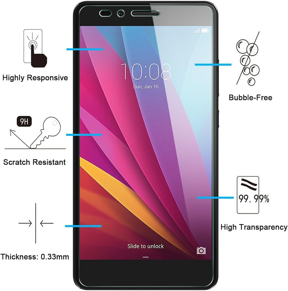 NEW'C 2 Pezzi, Vetro Temperato per Huawei Honor 5C, Pellicola Prottetiva Anti Graffio, Anti-Impronte, Senza Bolle, Durezza 9H, 0,33mm Ultra Trasparente, Ultra Resistente