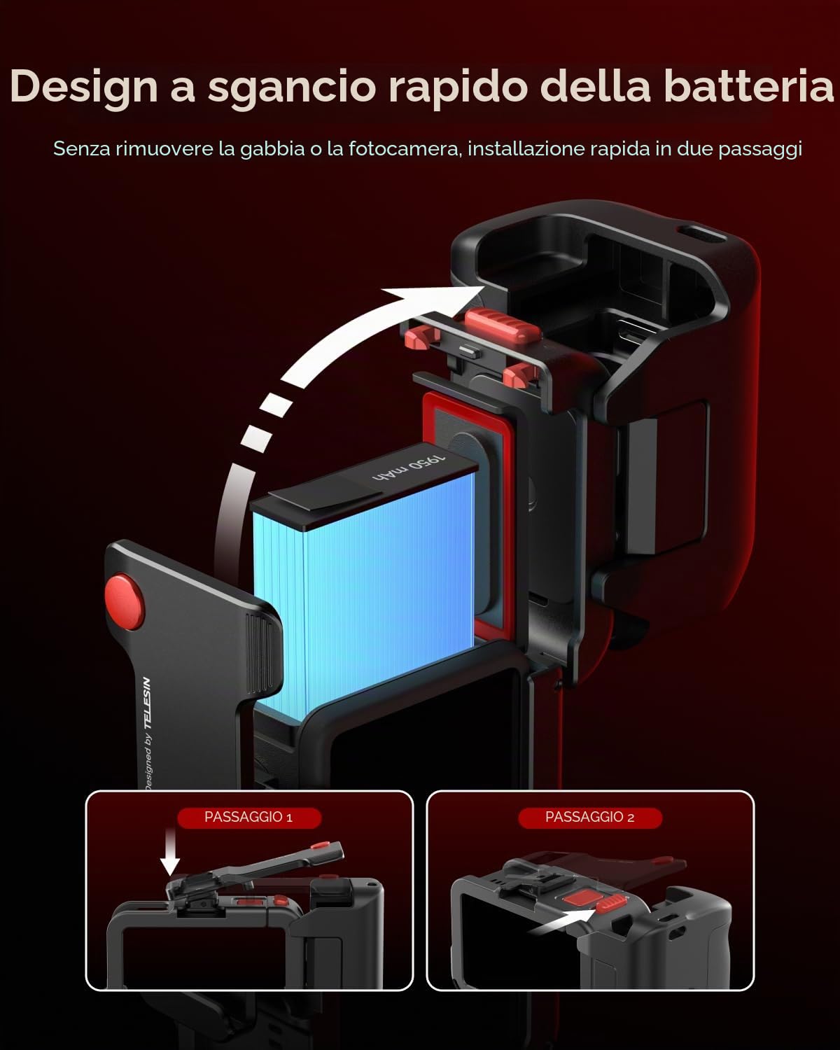 TELESIN Street Grip Kit in Lega di Alluminio per DJI Osmo Action 5 Pro/Action 4/Action 3 | Impugnatura Ergonomica con Gabbia Ultra-Leggera | Pulsante Otturatore a Bilanciere Brevettato