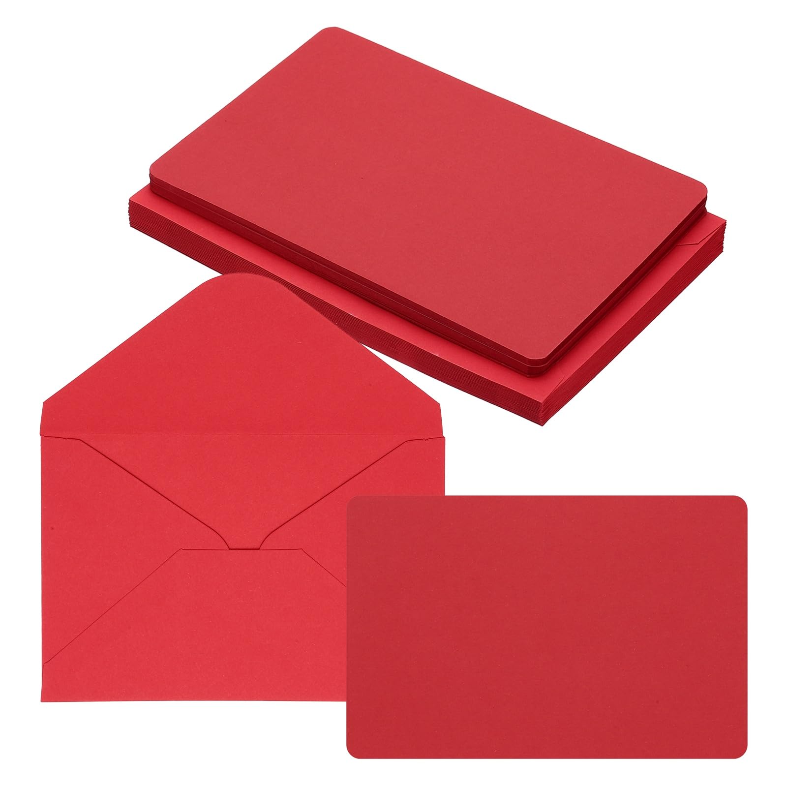 PATIKIL 10x15cm Blank Greeting Cards and Envelopes, 25Sets Half Fold Note Cards and Envelopes Folded Rounded Corner Cardstock Card for DIY Wedding Birthday Party Invitations, Bright Red