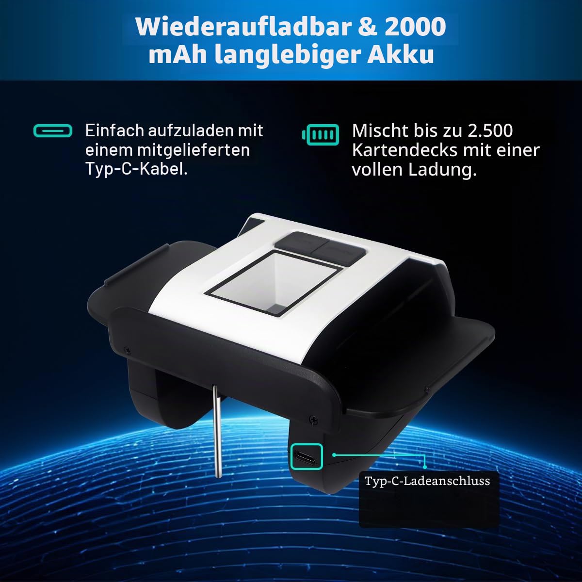 Shufflebox S1 automatischer Kartenmischer 2000mAh wiederaufladbar eingebaut Batterie 2-Deck Ultra leise Shuffling-Maschine
