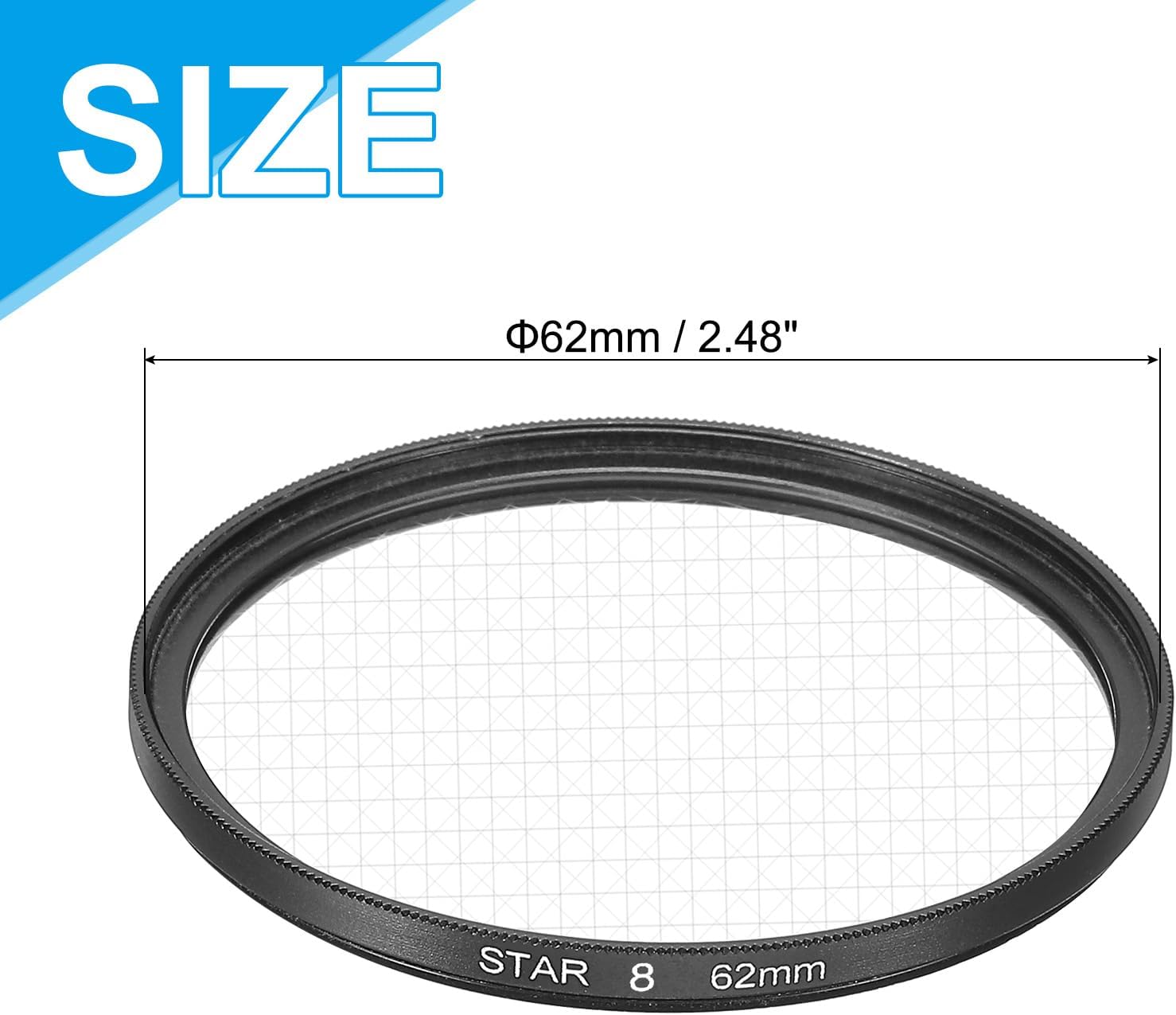 MECCANIXITY 62mm Star Lens Filter, Starburst Lens Filter 8 Points Star Camera Lens Filter for Night Scenery Glassworks