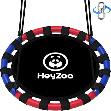 HeyZoo Saucer Swing, 40 Inch Swing Sets for Backyard and Outdoor Playground, 900lbs Weight Capacity, with 360 Degree Swivel, Gifts for Kids, Blue and Red