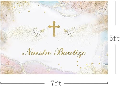 Miniatura 3 de MEHOFOND Telón de fondo Mi Bautizo de 7 x 5 pies para niños, Nuestro Bautizo, bautizo, primera comunión, Dios bendiga fotografía, fondo azul pastel,