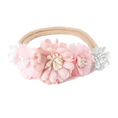 Miniatura 6 de cherrboll 3 diademas de flores para bebé, súper suaves y elásticas, de nailon, para recién nacidas