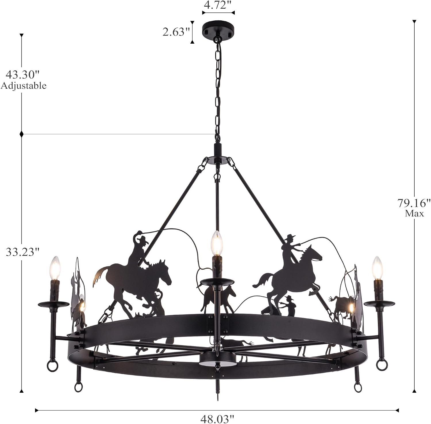 TOCHIC Rustic Chandelier for Dining Room, 48" Farmhouse Wagon Wheel Chandeliers Black Forest Western Chandelier Light Fixtures for Living Room Bedroom Kitchen Foyer Entryway Cabin, 6 Lights