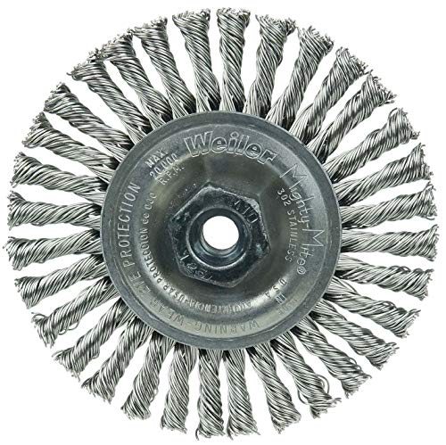 Image of Weiler 13132 Mini Roughneck 4 inch Stringer Bead Wire Wheel, .020 inch Stainless Steel Fill, M10X1.25 Nut, Made in the USA (Pack of 5)