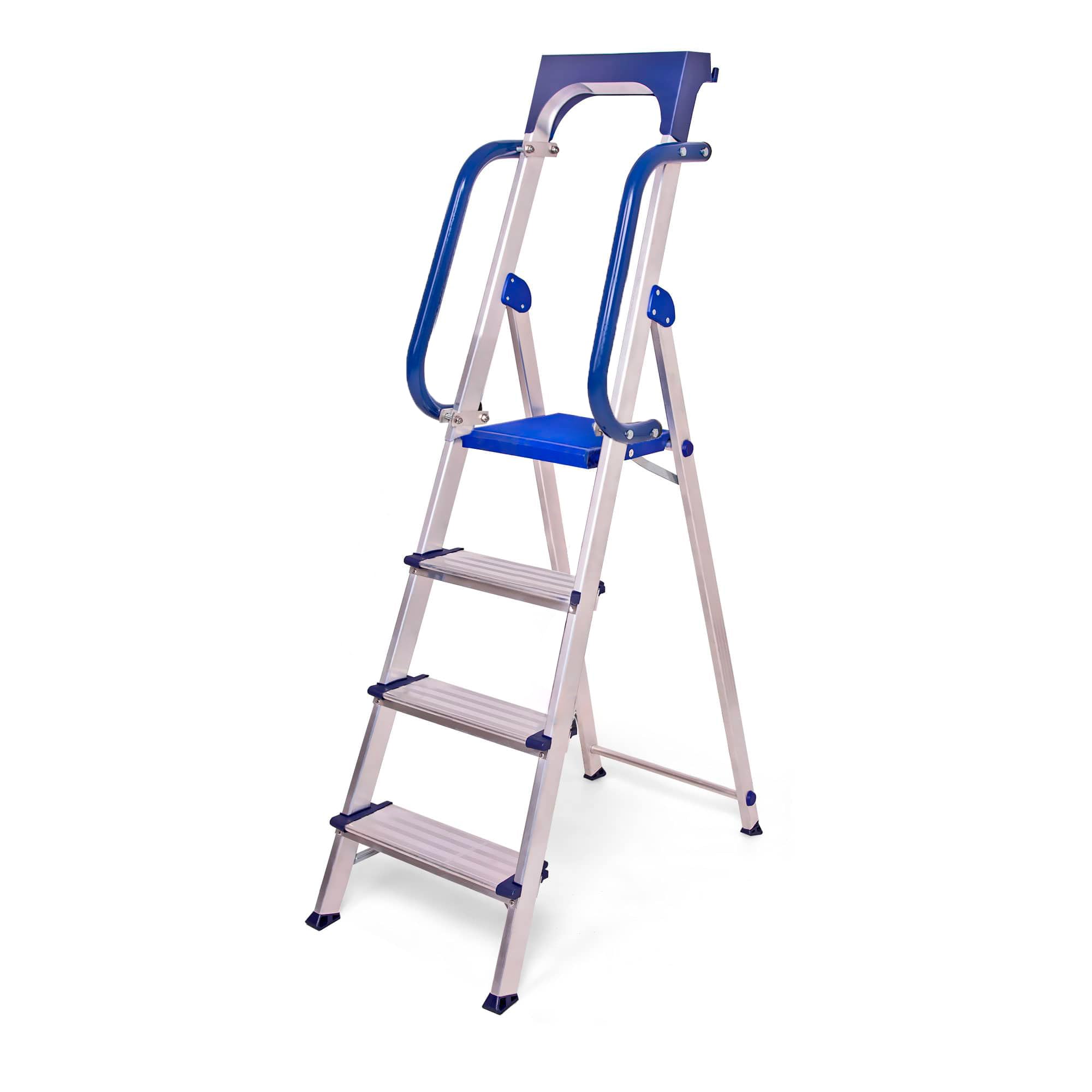 HOSTRÖM Escalera de Tijera de 4 peldaños Secure Pro, Aluminio Reforzado, Segura con barandillas, Bandeja portaherramientas, Altura de Plataforma 89 cm, garantía de 5 años