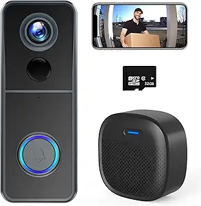 XTU WiFi Video Doorbell Camera, Wireless Doorbell Camera with Chime, 1080P HD, 2-Way Audio, Motion Detection, IP65 Waterproof, No Monthly Fees and 32GB SD Card Pre-Installed asin的图片