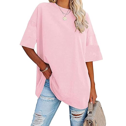 2025 Womens Oversized T Shirts Loose Fit Basic Tees Crewneck Short Sleeve Tops Summer Casual Tunic