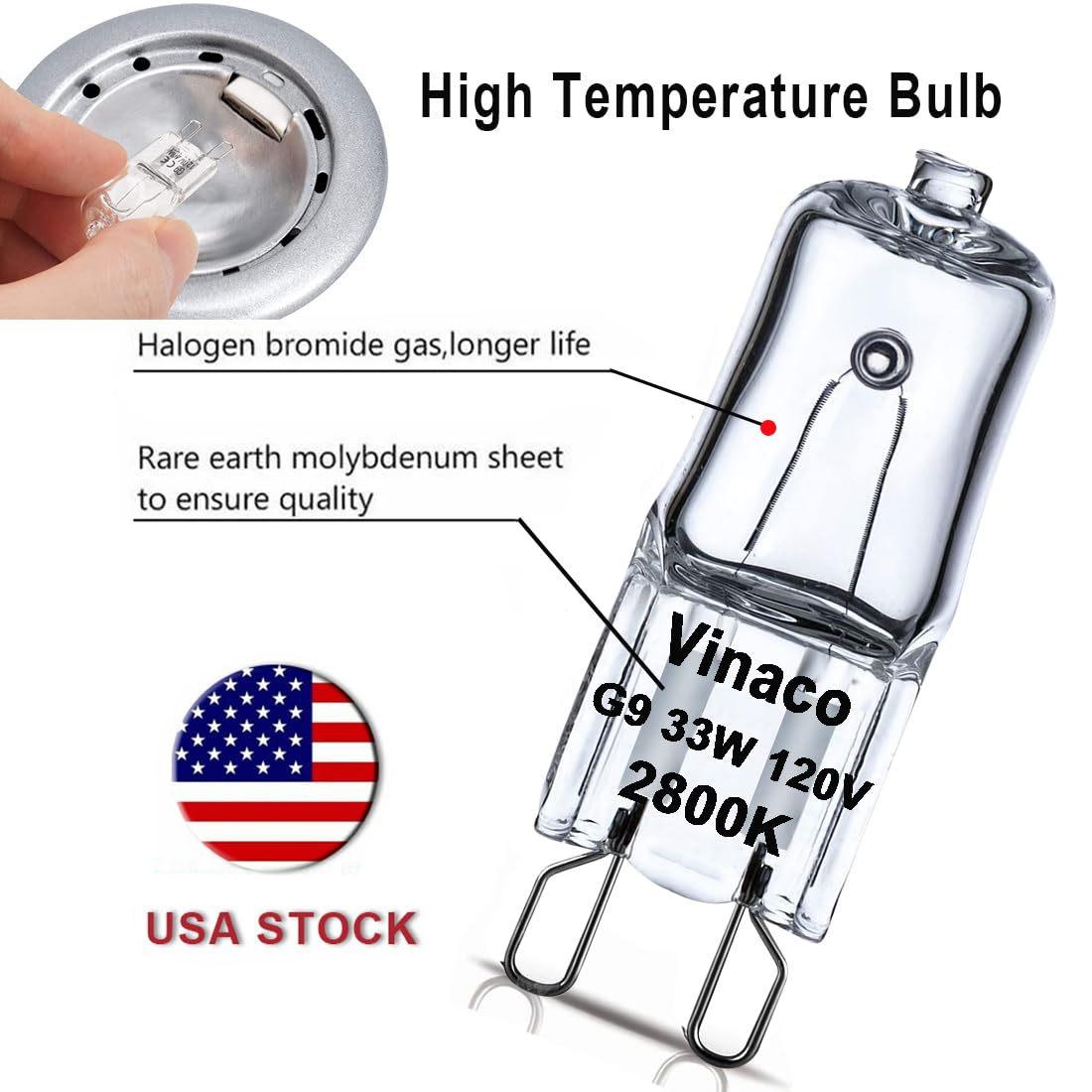 Vinaco G9 Halogen Bulb 33W, 10 Pack G9 Bulbs Warm White 2800K, Halogen Dimmable No Strobe, No Flicker Capsule Bulb - Image 3