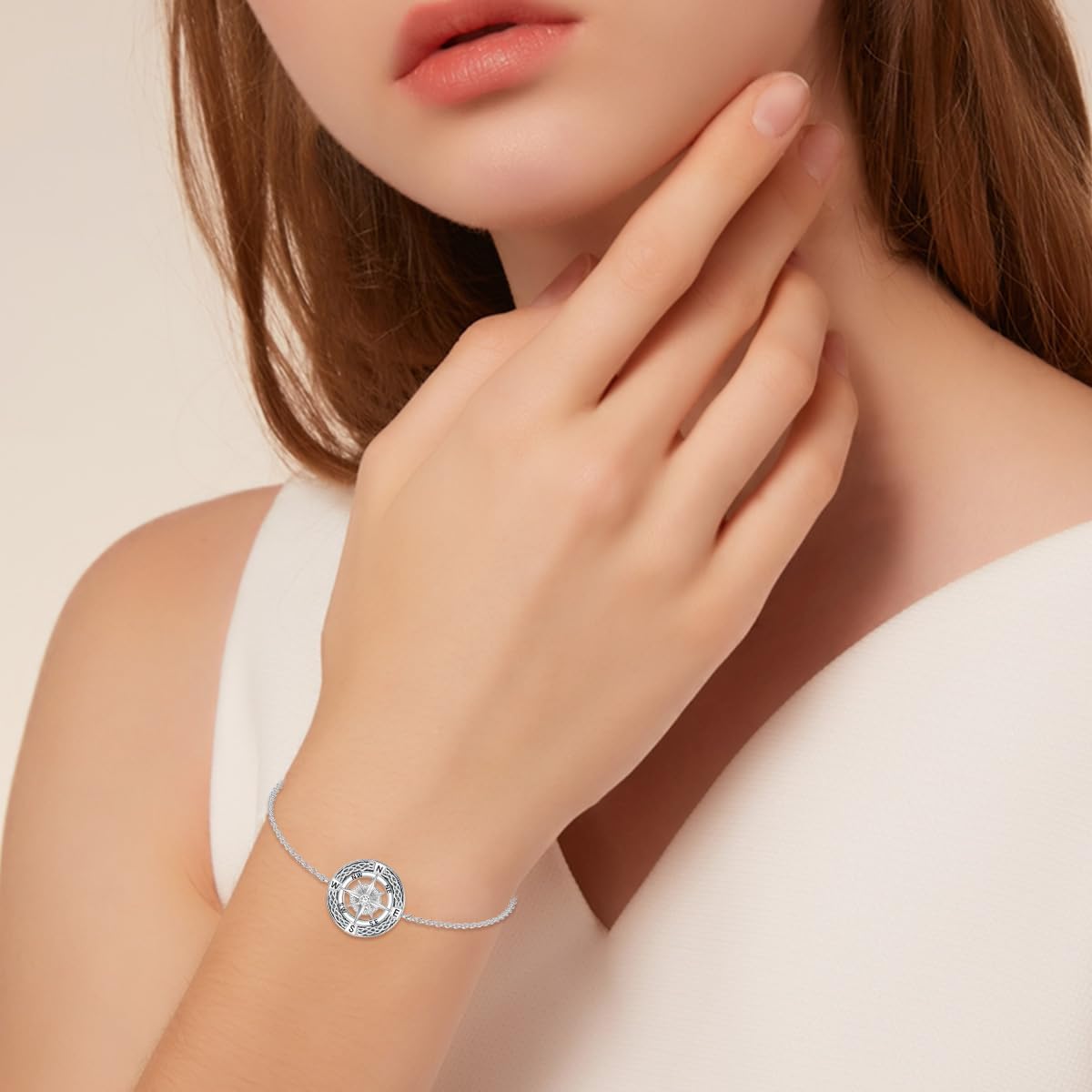 Diamond Compass Bracelet for Women 925 Sterling Silver Lab Grown Diamonds Jewelry Gifts for Mom Wife Girlfriend Daughter Sister Friend - Image 5