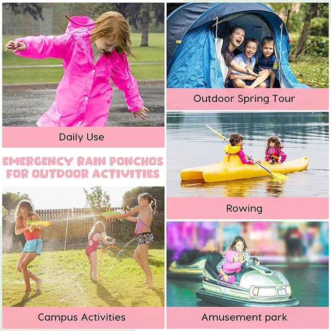 Image of BFONS 2-3 Pack Rain Ponchos for Kids, Reusable Raincoats for Boys Girls with Hood and Sleeves, Waterproof Rain Jackets