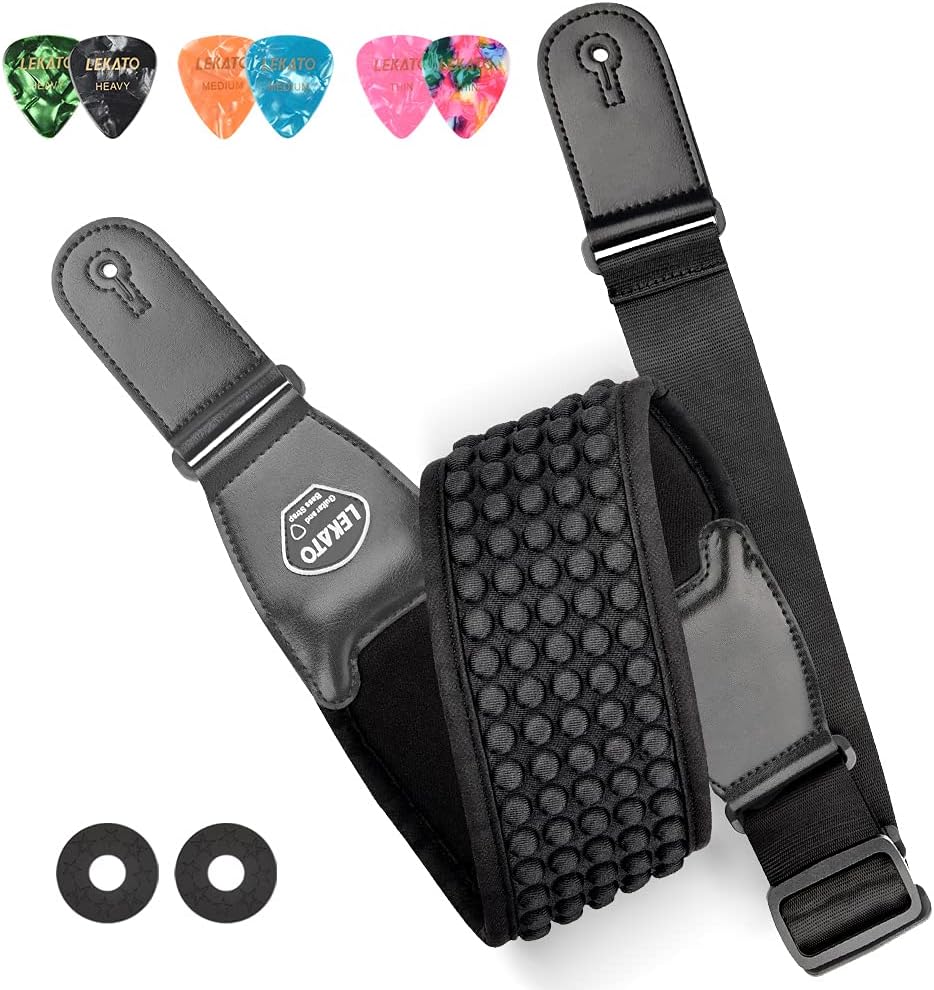 LEKATO Bass Strap for Bass & Electric Guitar Bass Straps Adjustable Length from 45" to 55"