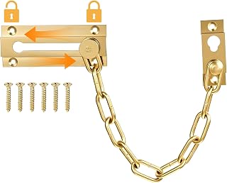 Heavy-Duty Brass Door Chain Lock, Iron Security Chain for Inside Door Home Safety, Sturdy and Rust-Resistant Brass Door Lock 10.6" Chain Length (Gold)