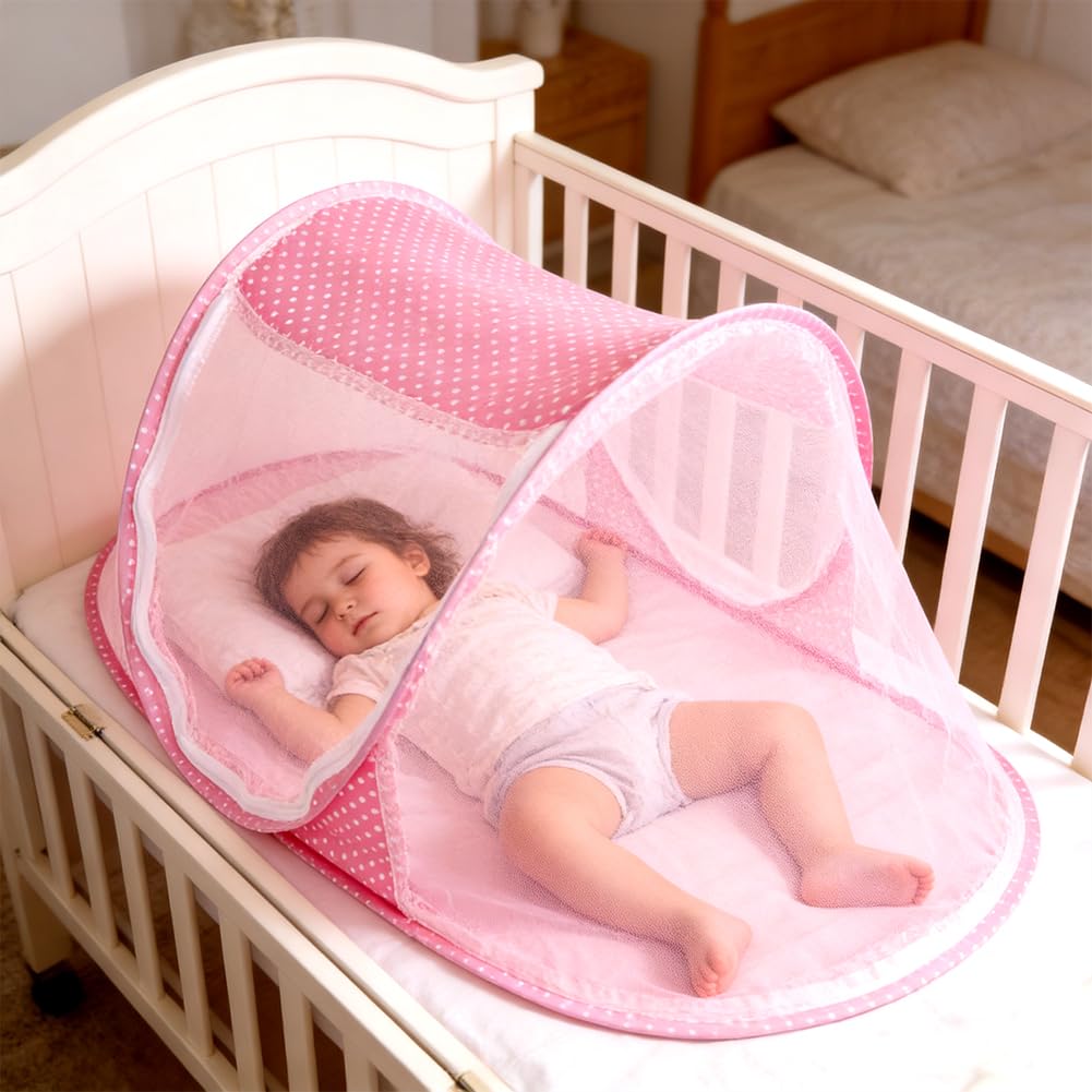Moustiquaire Pliable, Moustiquaire de Voyage Pop Up avec Fermeture Éclair Répulsif Anti-Moustiques à 360° Tente Moustiquaires sans Installation pour Voyage, Camping, Dortoir, Maison, Pink