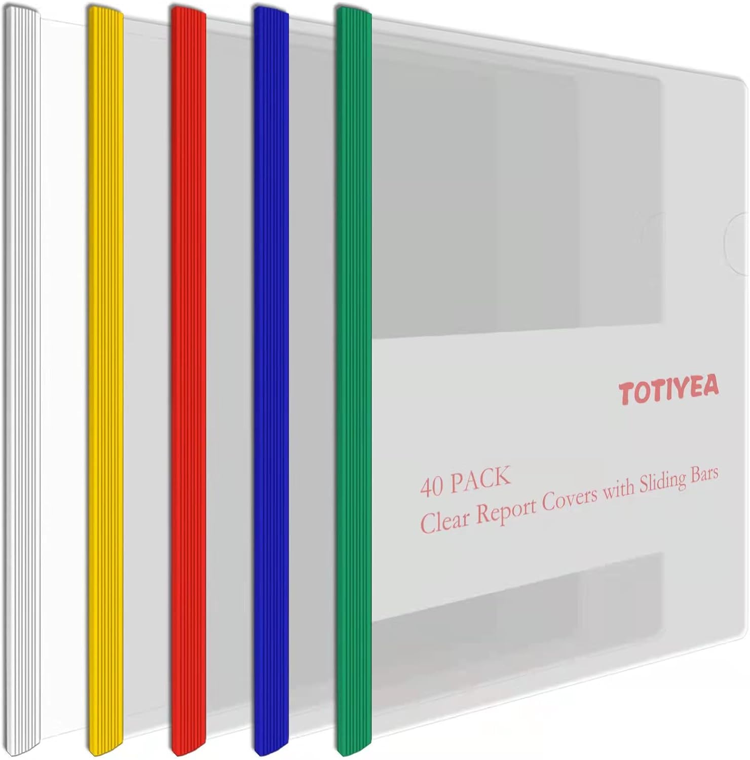 TOTiyea 40 Pack Clear Report Covers with Sliding Bars, 9mm