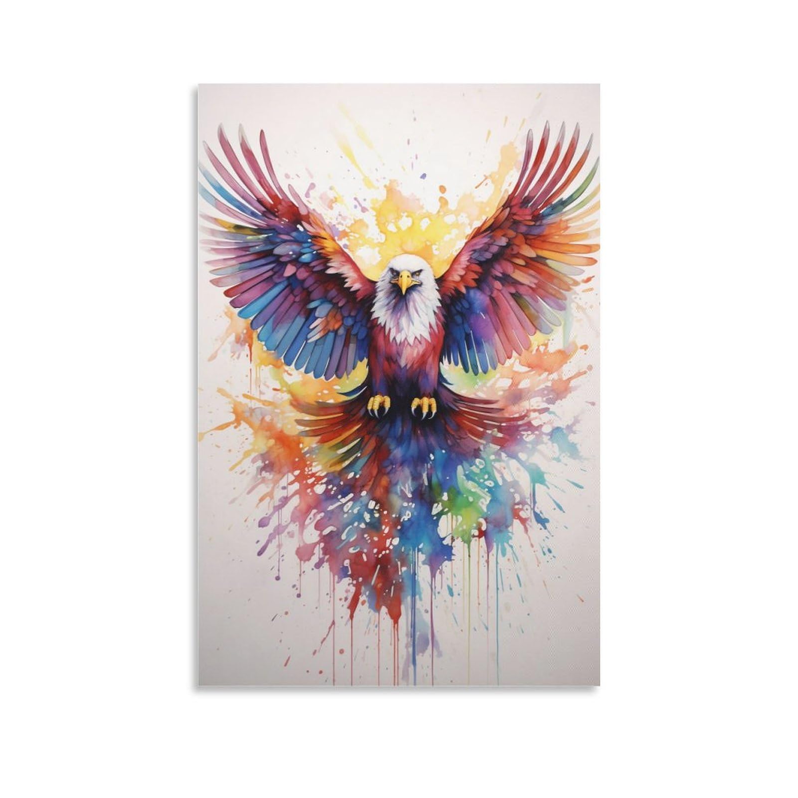 Foccar Unframe-Watercolor Eagle Watercolor Eagle Canvas Wall Art Colorful Cool Animal Bird Posters Wall Decor Painting Art For Home Room Artwork