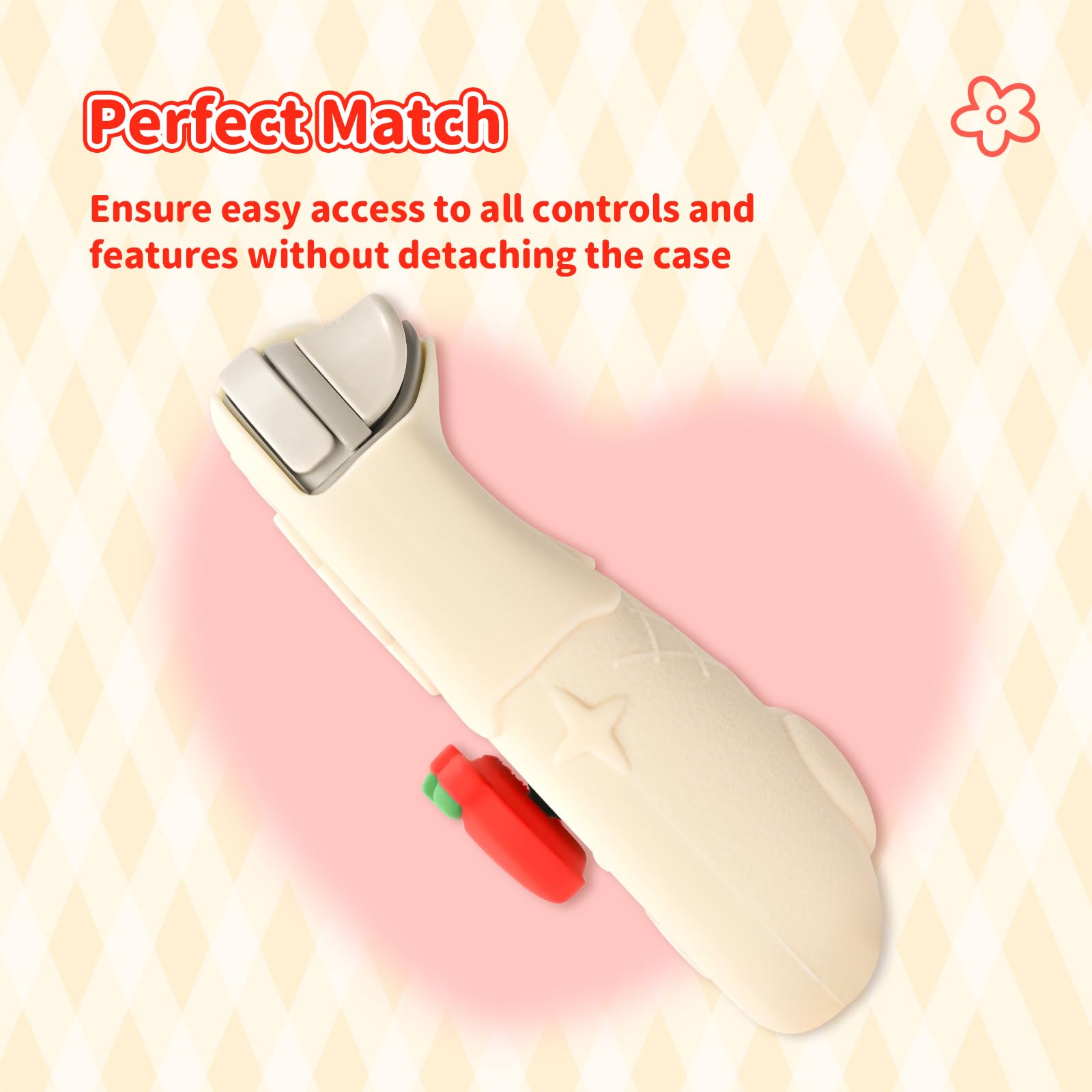 Kuitmor Switch Lite Protective Case,Soft Silicone Protective Shell,Anti-Scratch Protective Cover Case for Switch Lite with 2 Thumb Grip Caps（Beige Hello Kitty） | Soft Silicone, for Switch Lite, Off White - 5