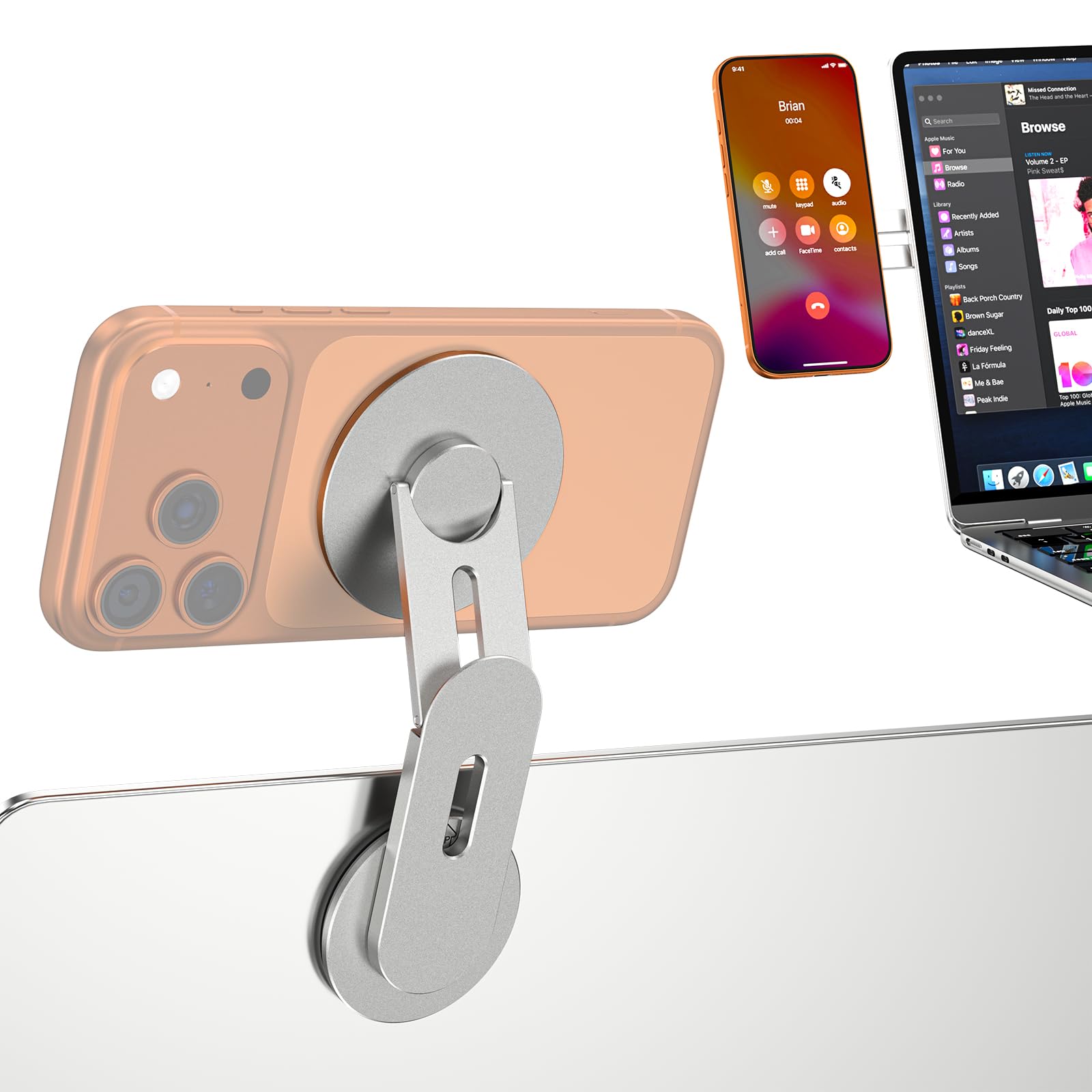CloudValley Supporto Telefono per Laptop, Magnetico Holder per Fotocamera di Continuità Regolabile in 3D per iPhone e Tutti i Telefoni, per Tesla, PC, Monitor da Palestra, Argento
