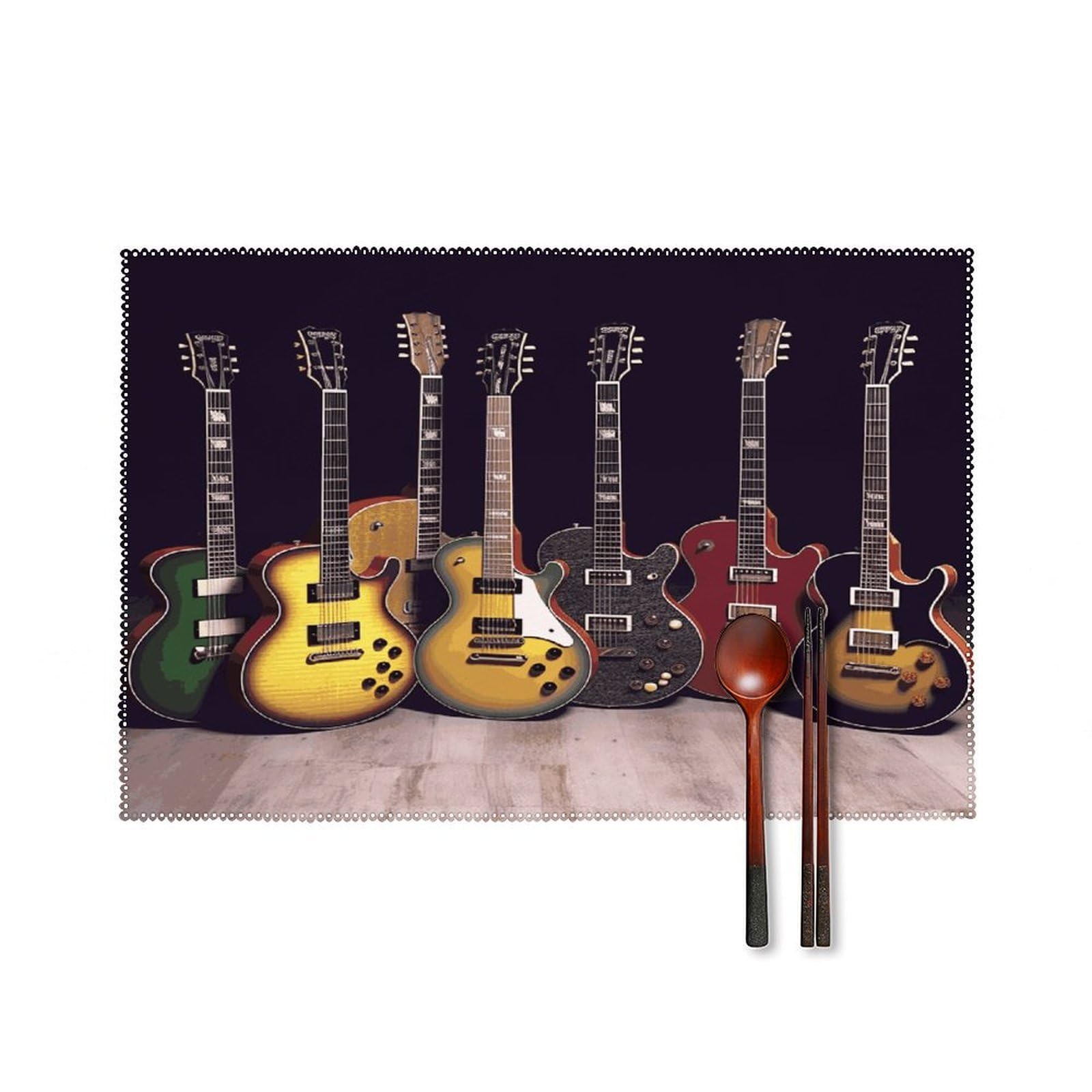 Btcowzrv Style Guitar Collection Canvas Placemats Set Of 6, Wipeable Washable Place Mats For Indoor & Outdoor, Table Mat Decor For Kitchen Dining Party