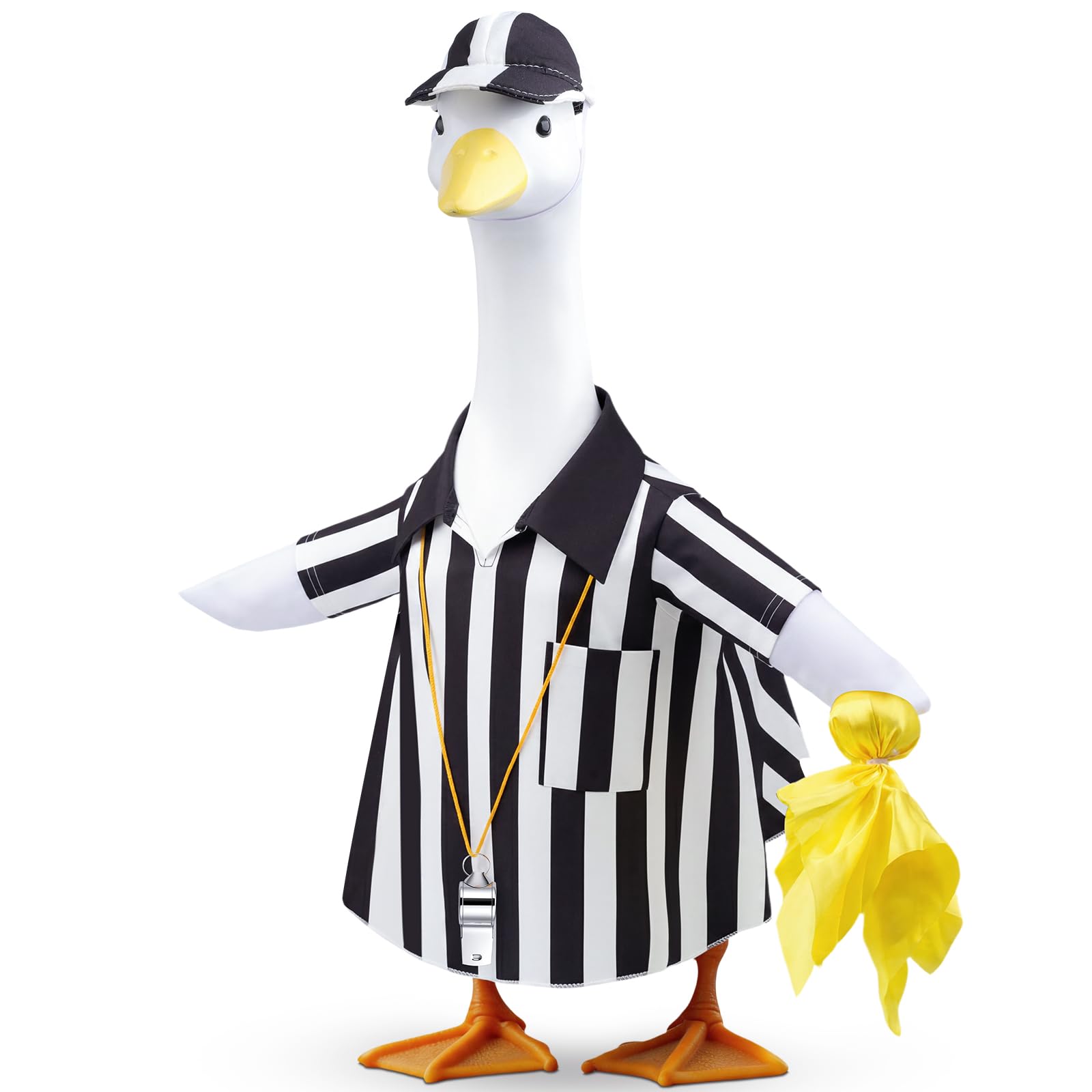 Quibark Porch Goose Referee Outfit - 23 Inch Football Goose Outfits for Cement Geese Statue - Fun Porch Goose Clothes for Game Day & Outdoor Garden Yard Sports Decor