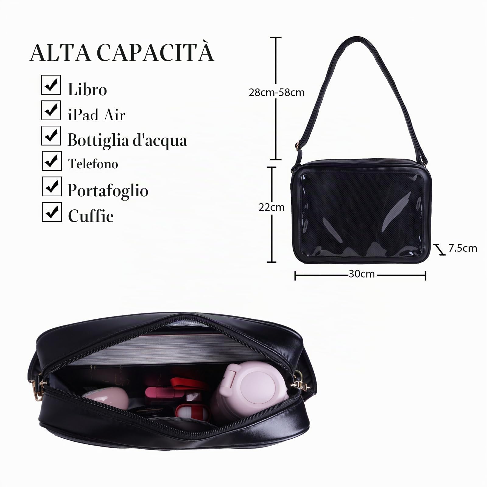 CoolChange Borsa a tracolla giapponese Ita bag con finestra trasparente | Borsa Itabag | 22 x 30 cm