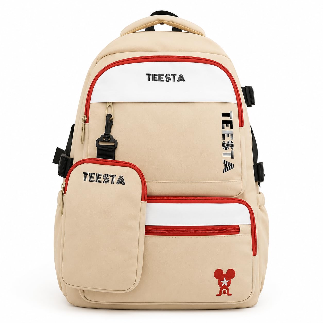 waterproof canvas backpack | large capacity for teenage girls, laptop bag with pen case, sustainable school bag for men, women, students | cream