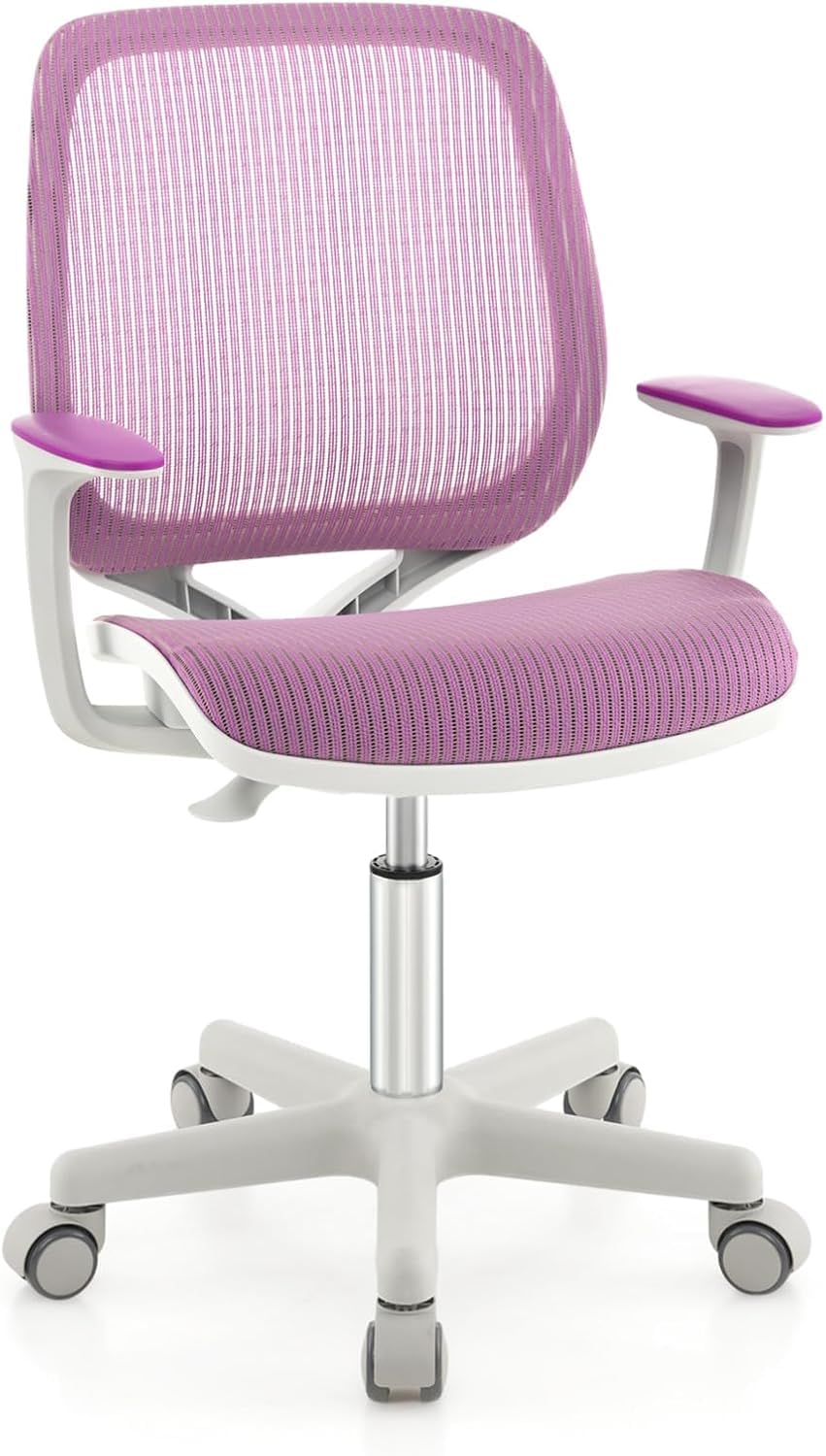 RELAX4LIFE Silla Escritorio Niña Giratoria 360° con Altura Ajustable, Ruedas Bloqueables, Respaldo y Reposabrazos Ergonómicos para Niños 3-10 Años, Silla Infantil para Dormitorio y Estudio (Púrpura)