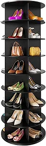 SpaceAid 8 Tier Rotating Shoe Rack Tower, Spinning Shoe Display Lazy Susan, Revolving 360 Shoe Rack Storage Round Carousel, Vertical Handbag Rotate Shoes Closet Organization (8-Tier Black)