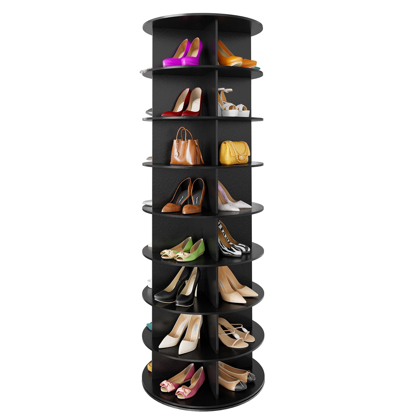 Photo 1 of SpaceAid 8 Tier Rotating Shoe Rack Tower, Spinning Shoe Display Lazy Susan, Revolving 360 Shoe Rack Storage Round Carousel, Vertical Handbag Rotate Shoes Closet Organization (8-Tier Black)