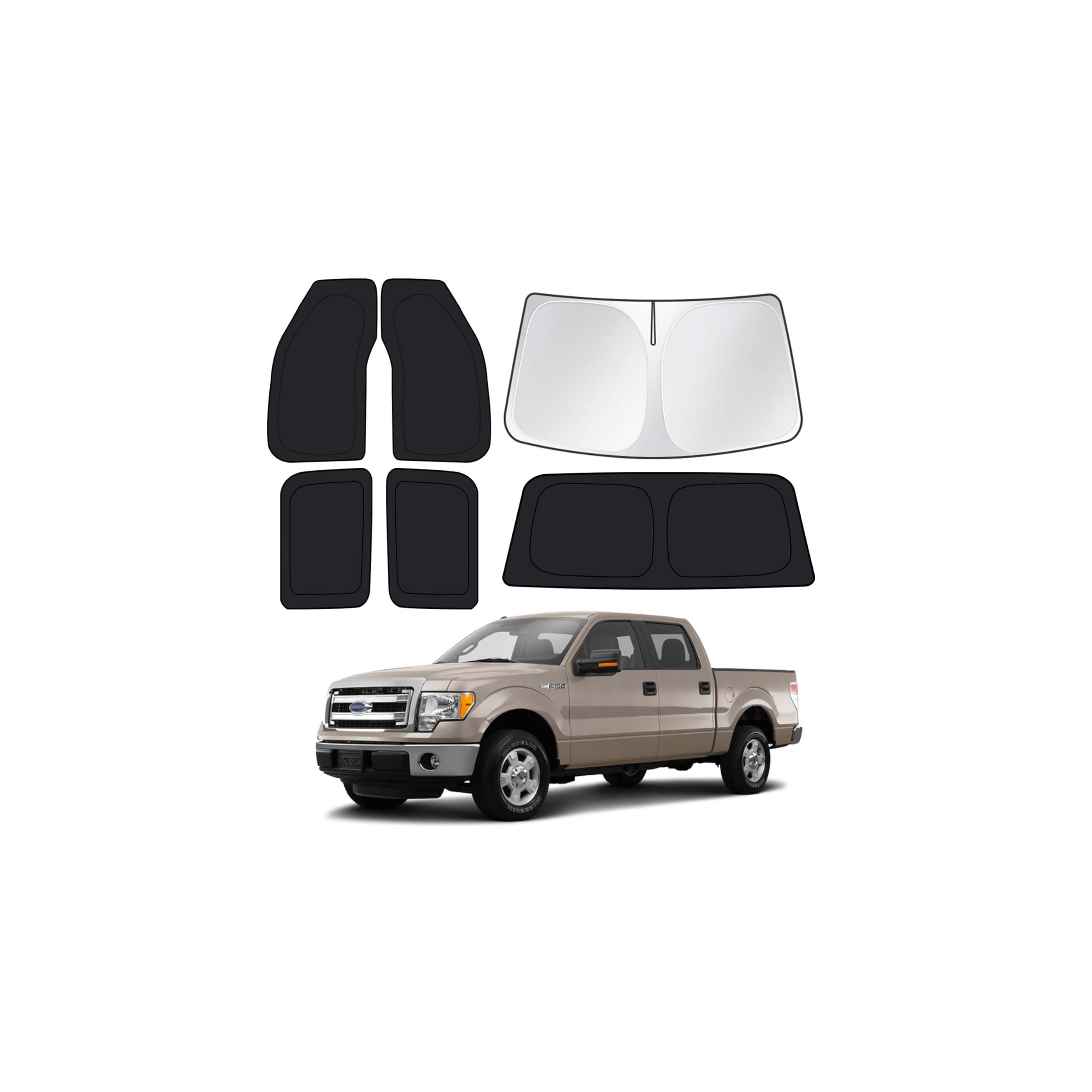 Canvcle Window Shades for Ford F150 2009-2014 F-150 SuperCrew Cab Accessories Windshield Sun Shade Side Rear Window Covers Sunshade Sun Shield Privacy Protection for Camping Keep Car Cool Black 6PCS