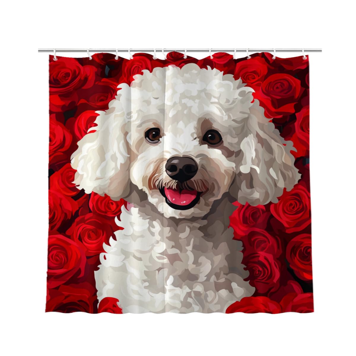 KEEPAEON Red Roses Shower Curtain,Roses Bath Curtain Bathroom Decor, Poodle Shower Curtain,Waterproof Shower Curtain Set with 12 Hooks 72"x72"