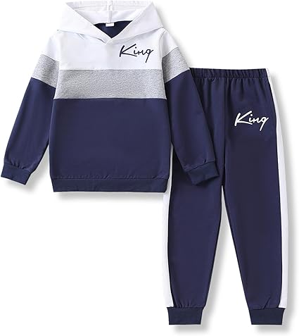 Kids Boys Clothes Color Blocking Hoodie Sweatshirts and Pant 2Pcs Fall Outfits Set Size 5-10