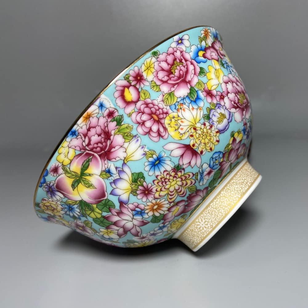 Cubeta azul y blanco de porcelana rosa de 5,5 pulgadas XIALON Qing