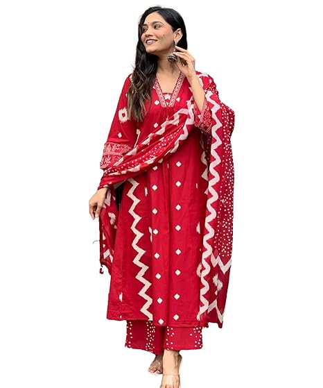 Yashika Women Cotton Blend Floral Printed Kurta Plazzo Set with Dupatta Suitable For Every Indian Occasion
