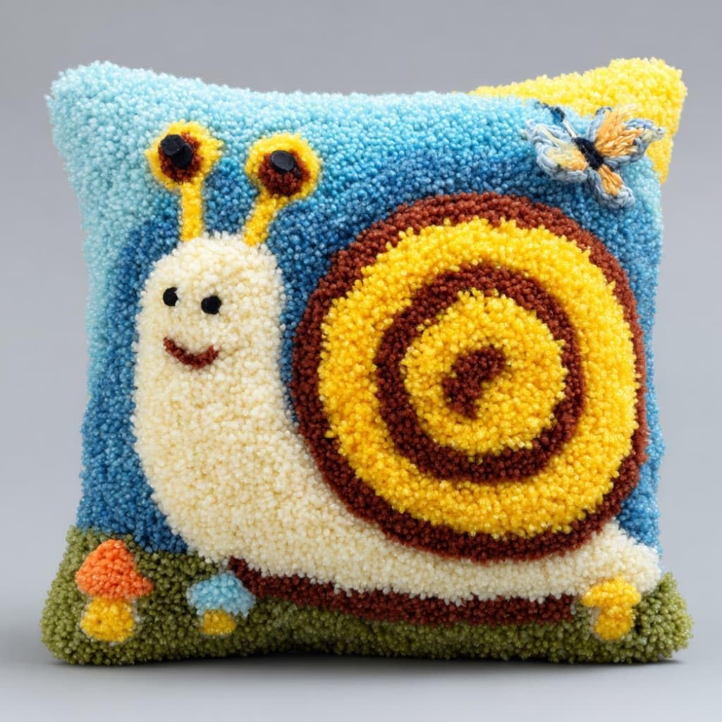 WallustrioaW Latch Hook Pillow Case Kits,Snails 17X17 Inch Latch Hook Cushion Cover Kit,Knitting Kits Cushion for Adults Rug Making Kit for Starters
