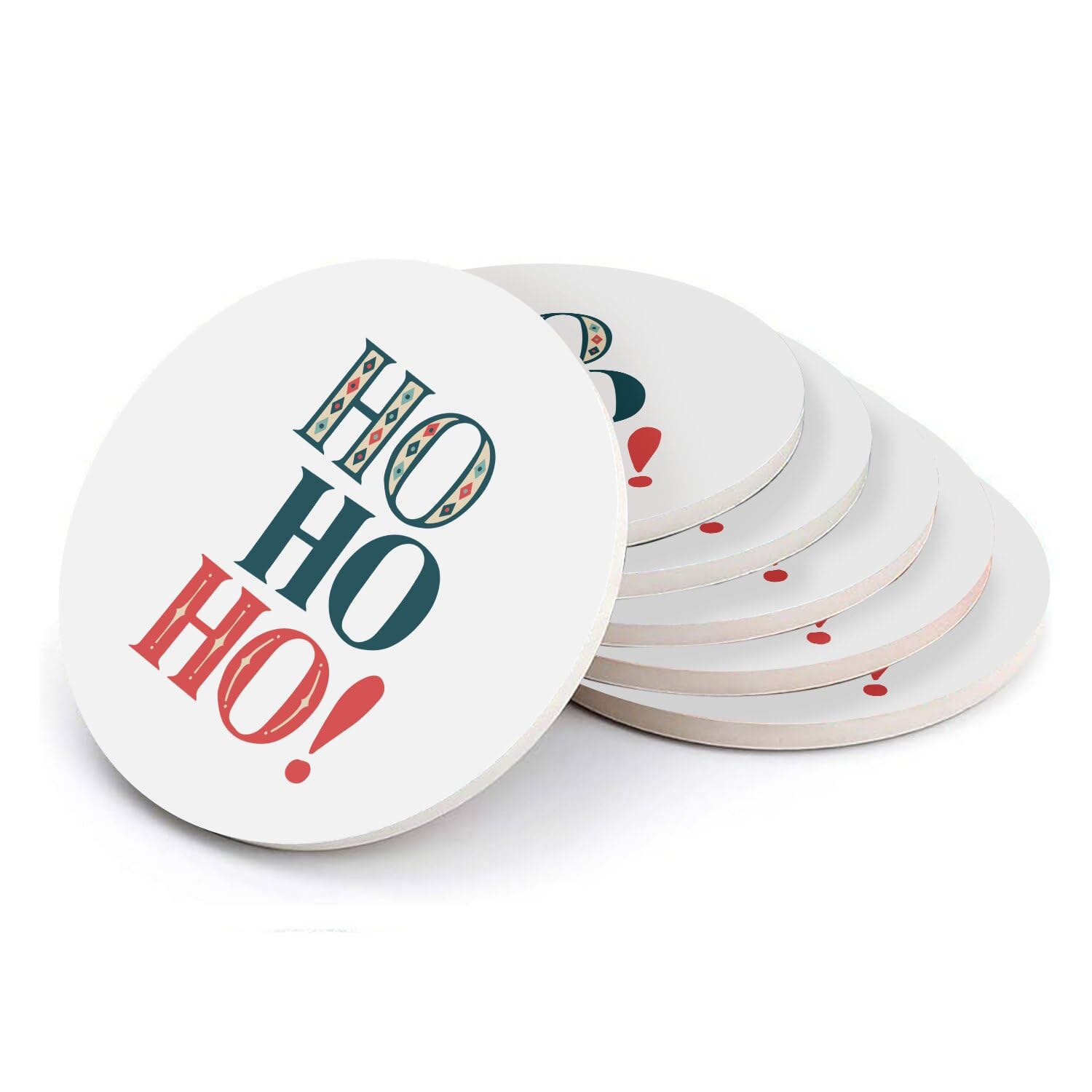 Sous verre ronds en céramique de table haute qualité au motif Père Noël d'hiver lot de 6