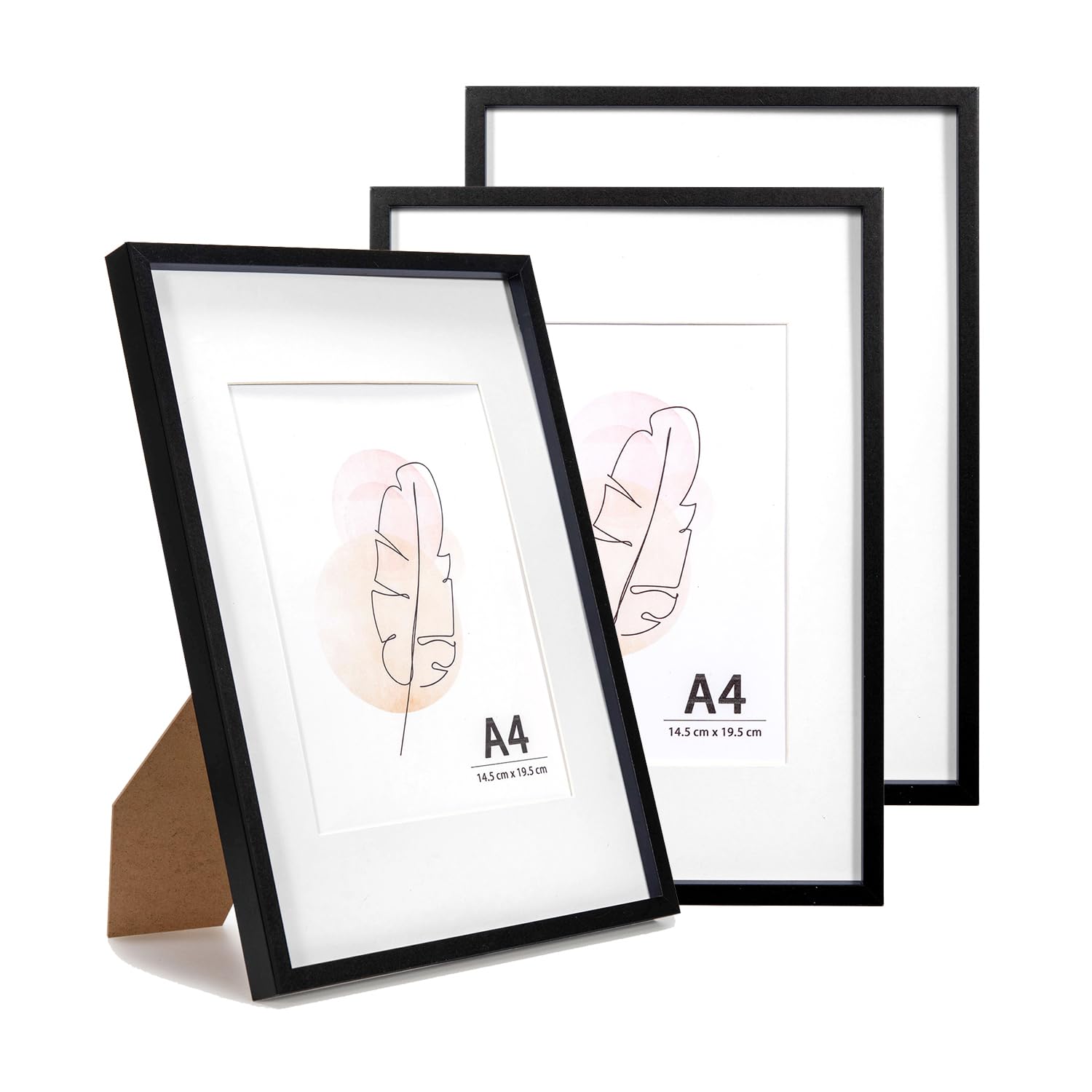 Kaiwin Black A4 Picture Frame Set Of 3, Wooden Poster Frame Suitable For 6X8 With Mat, 21X29.7 Cm Picture Frames For Tabletop And Wall Mounting Display For Home, Office,Gallery