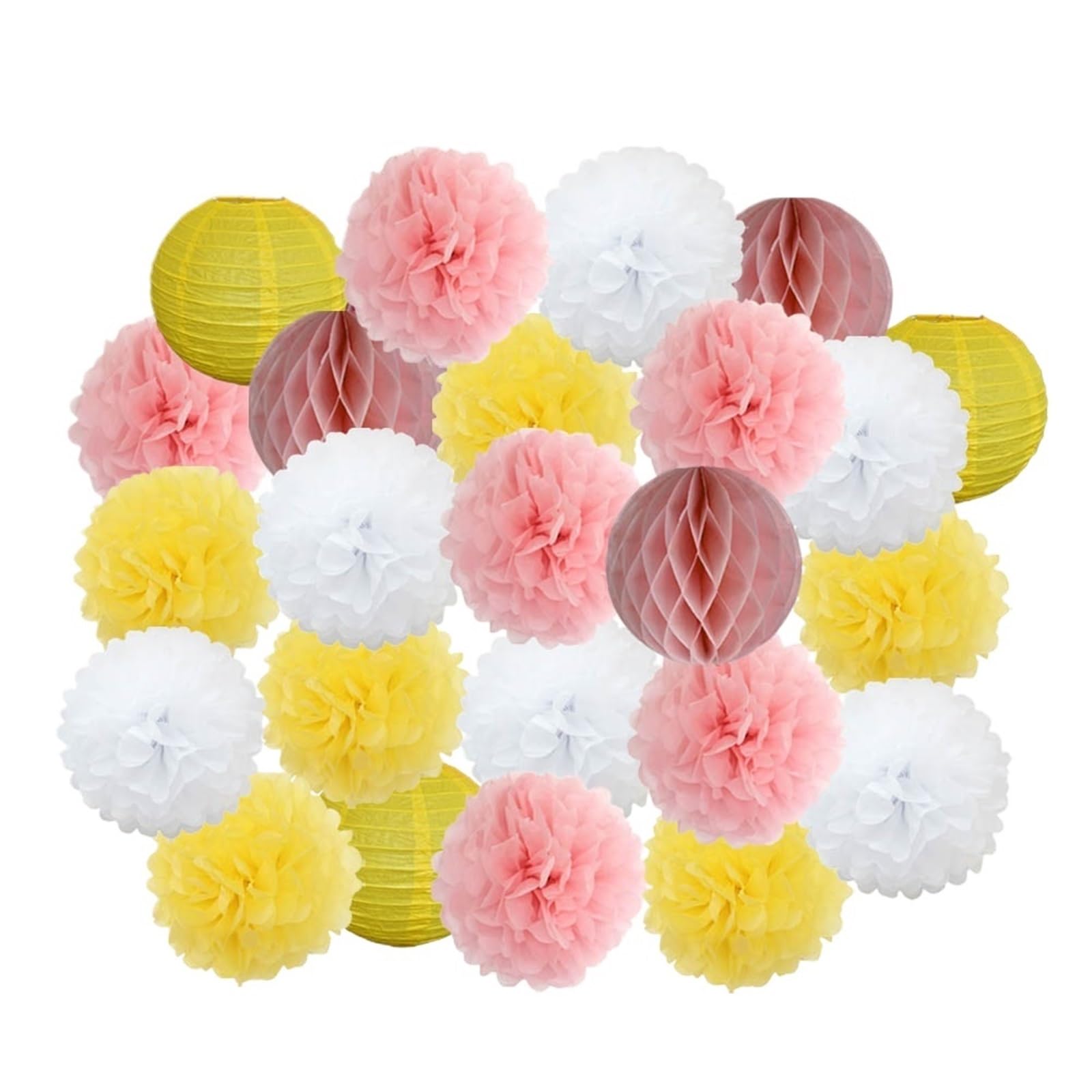 Pompones De Papel 24 pompones de papel colgantes for fiestas, regalos cumpleaños for niños y niñas, decoración azul oscuro for bodas eventos, linternas blancas(Yellow Pink Set,Large-12inch(30cm))