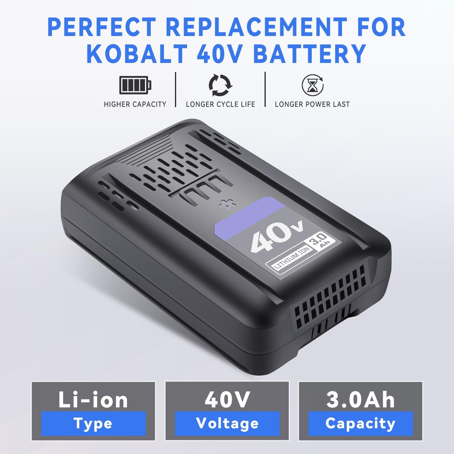 40V 3.0Ah Replacement for Kobalt 40V Battery, Compatible with Kobalt 40Volt MAX KB2540C-06 KB440-06 KB440-03 KB640-03 KB240-06 KB240C-06 KB640-06 KB245-06 KB540-06 KB340-06 Cordless Power Tool Battery