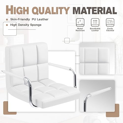 Miniatura 5 de Furmax Taburetes de bar con reposabrazos, moderno, de piel sintética, giratorio, ajustable, hidráulico, base XL y asiento cuadrado, altura de