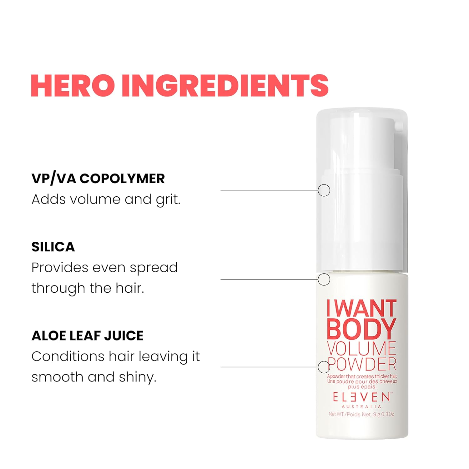 ELEVEN AUSTRALIA I Want Body Volume Texture Powder for Men & Women - Hair Styling Product, Volumizing & Texturizing, Adds Lift & Texture for Fine to Medium Hair, Matte Finish, Includes Pump - 0.3 oz - Image 3