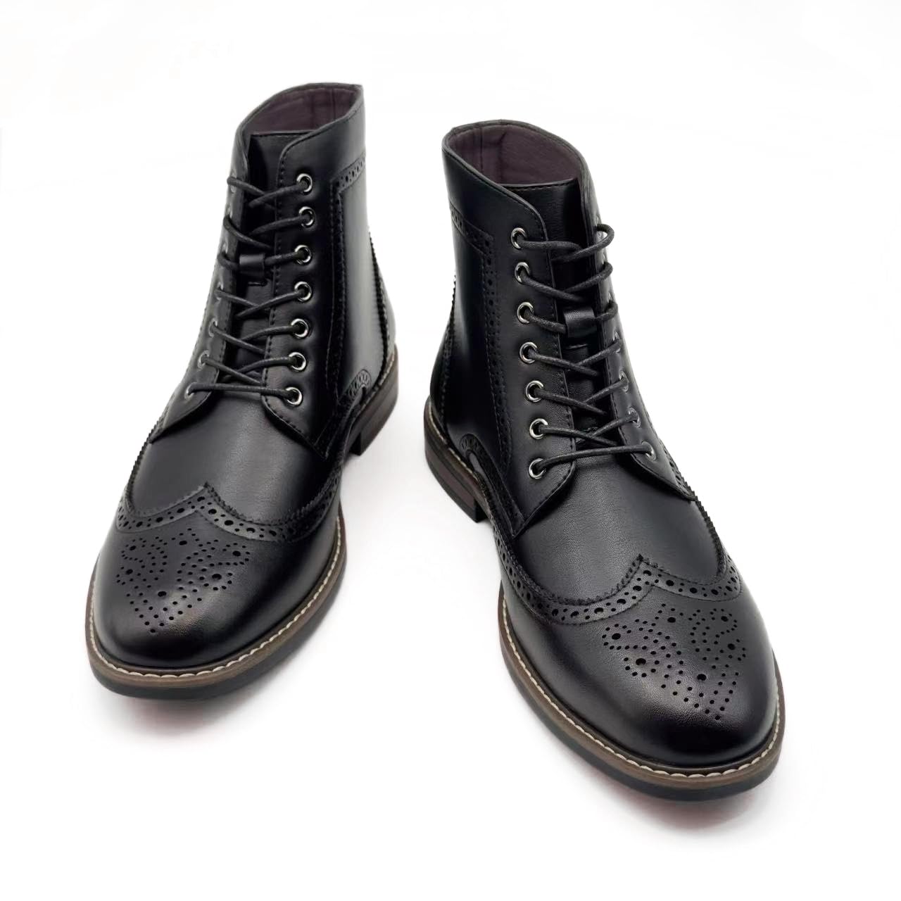 Finishing & Sewing Botas de vestir con punta de ala para hombre, estilo clásico brogue, zapatos de vestir Oxford con cordones