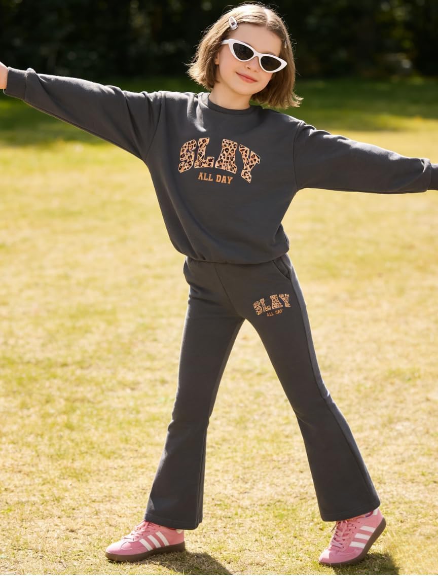 Tween Girls Clothes Long Sleeve Graphic Print Sweatshirt Top + Flared Pants 2 Piece Outfit Set, Size 7-16 Years - Image 4