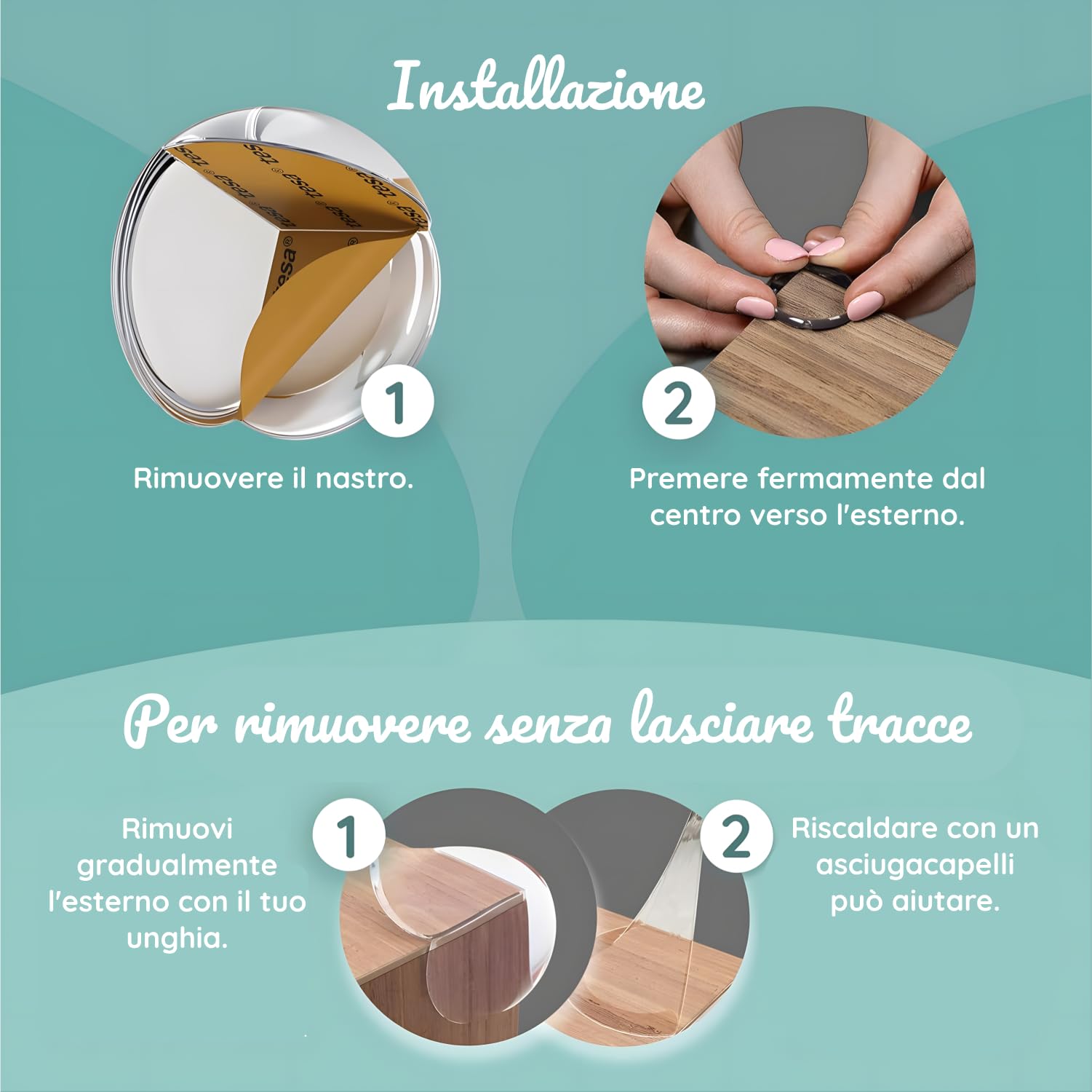 BEARTOP Protezioni per Angoli - Adesivo Forte - Protegge Bambini e Anziani - Rimozione senza Residui - Trasparente e Discreto - Protezione per Tavolo