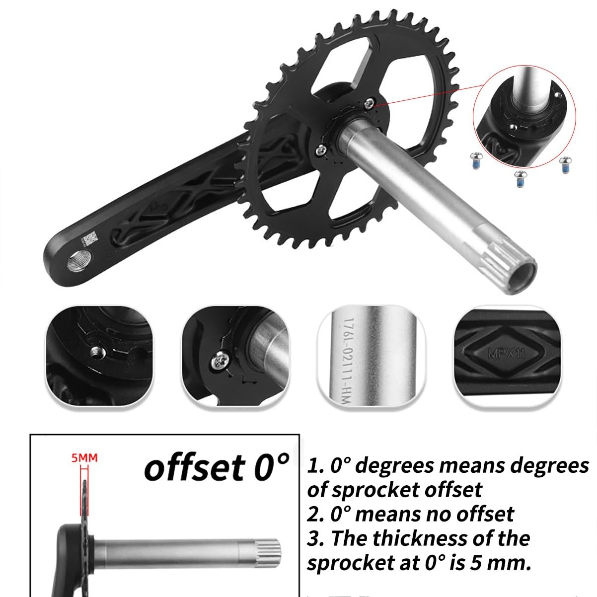 HZXQCVB Pédalier Pour Vélo Fat Bike Neige/Plage 170mm Manivelle Creuse