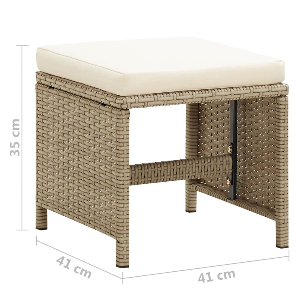 2 sgabelli da giardino con seduta in rattan sintetico e acciaio verniciato a polvere, beige, 41 x 41 x 35 cm, resistenti alle intemperie, impilabili e comodi per giardino, terrazza e balcone