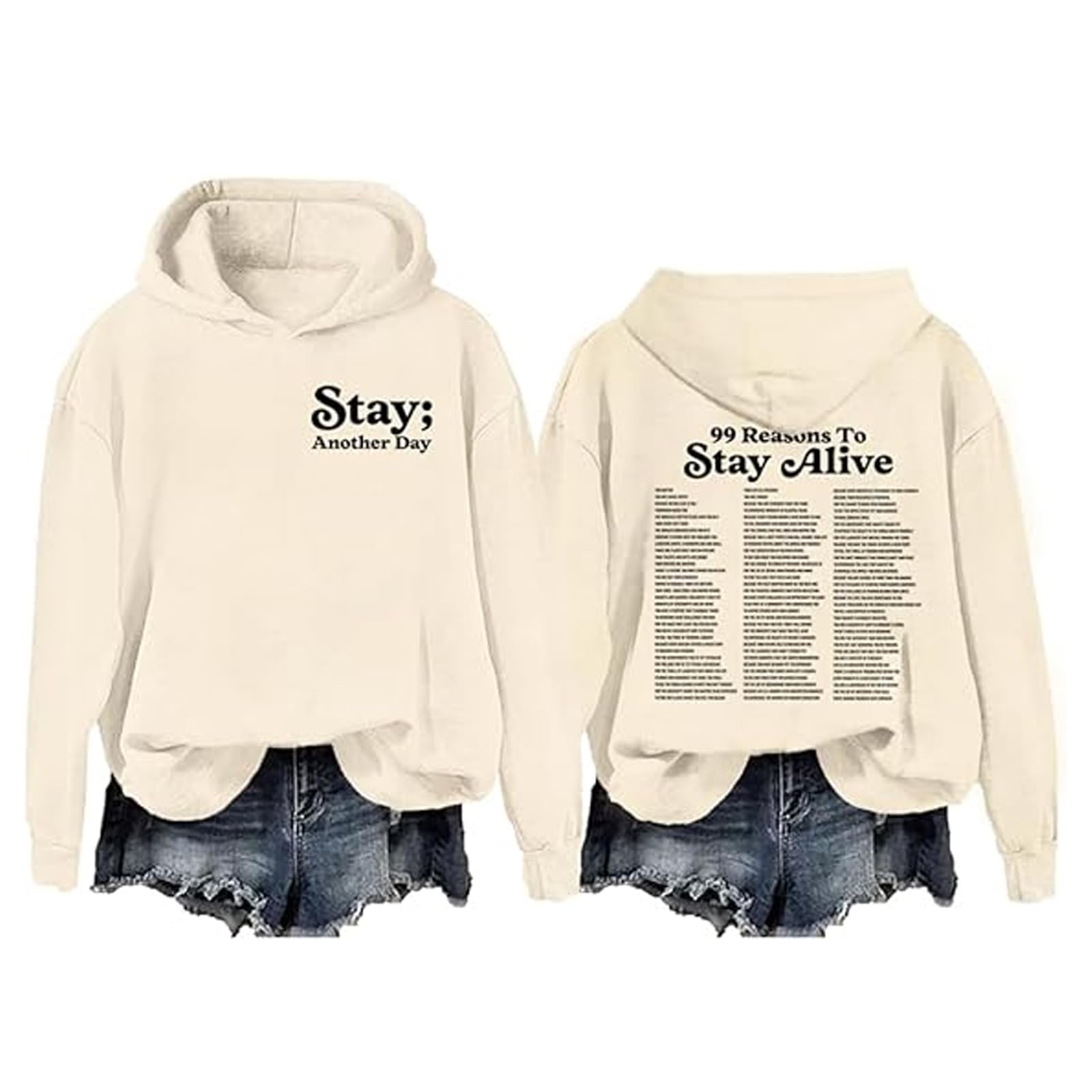 Qiamia Stay Another Day Hoodie - 99 Reasons You Matter, 99 Reasons To Stay Another Day Hoodie, Mental Health Hoodie (Beige,3XL)